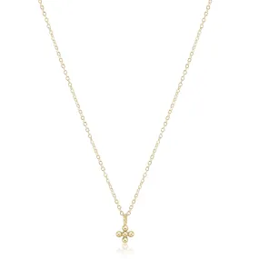 16" Classic Beaded Signature Cross Small Gold Charm Necklace