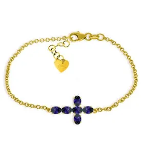 1.7 Carat 14K Solid Yellow Gold Cross Bracelet Natural Sapphire