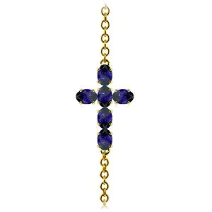 1.7 Carat 14K Solid Yellow Gold Cross Bracelet Natural Sapphire