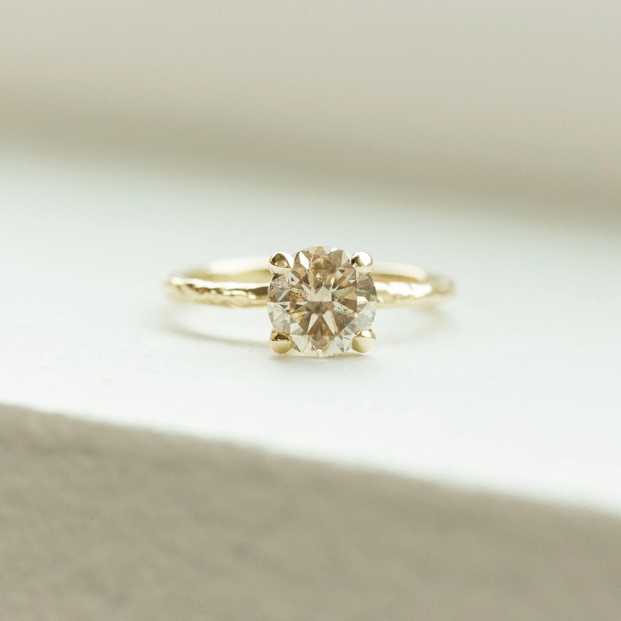 1.73ct Champagne Diamond Solitaire in Evergreen Carved Recycled Yellow Gold