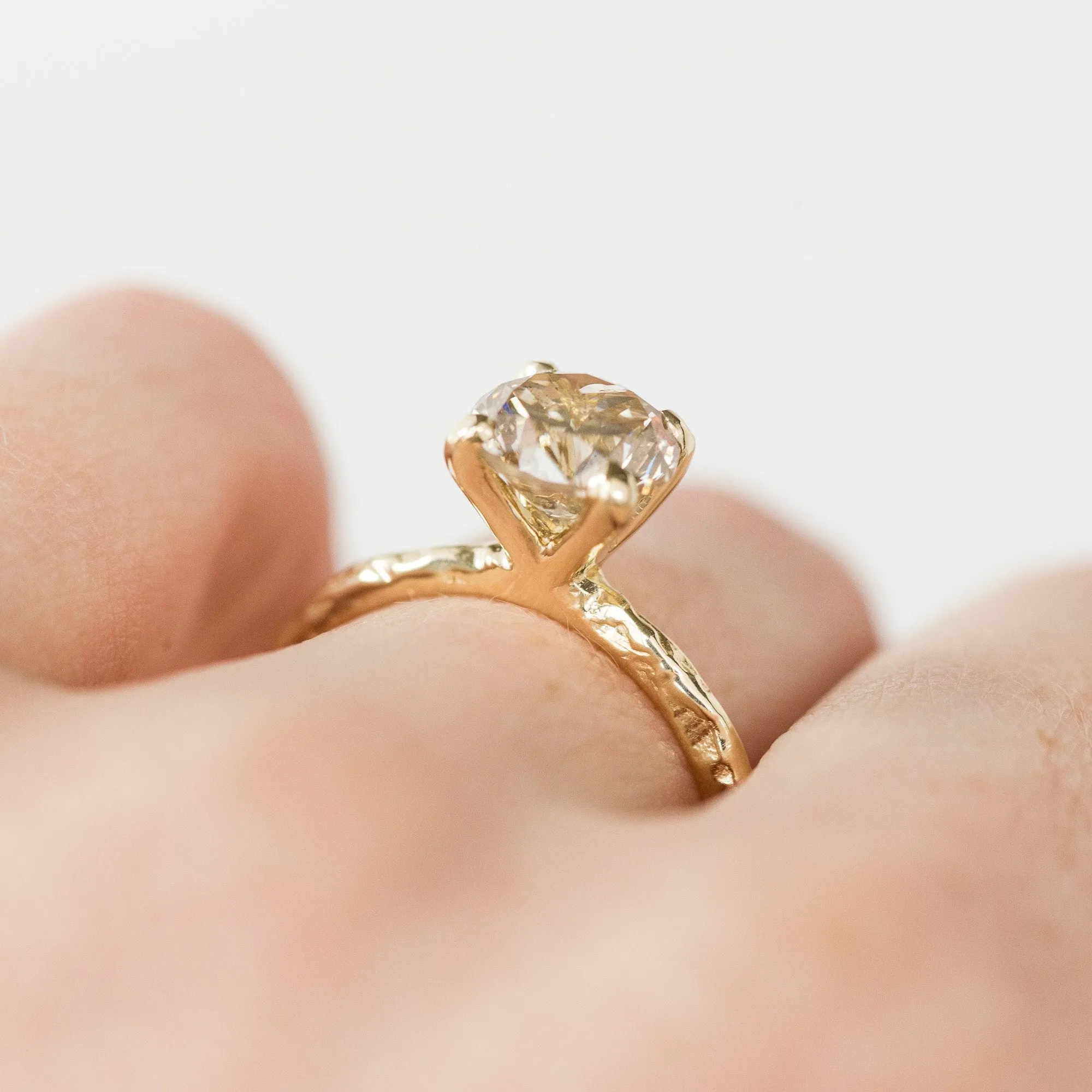 1.73ct Champagne Diamond Solitaire in Evergreen Carved Recycled Yellow Gold