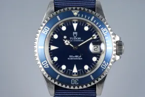 1995 Tudor Blue Submariner 79190 with Box and Papers