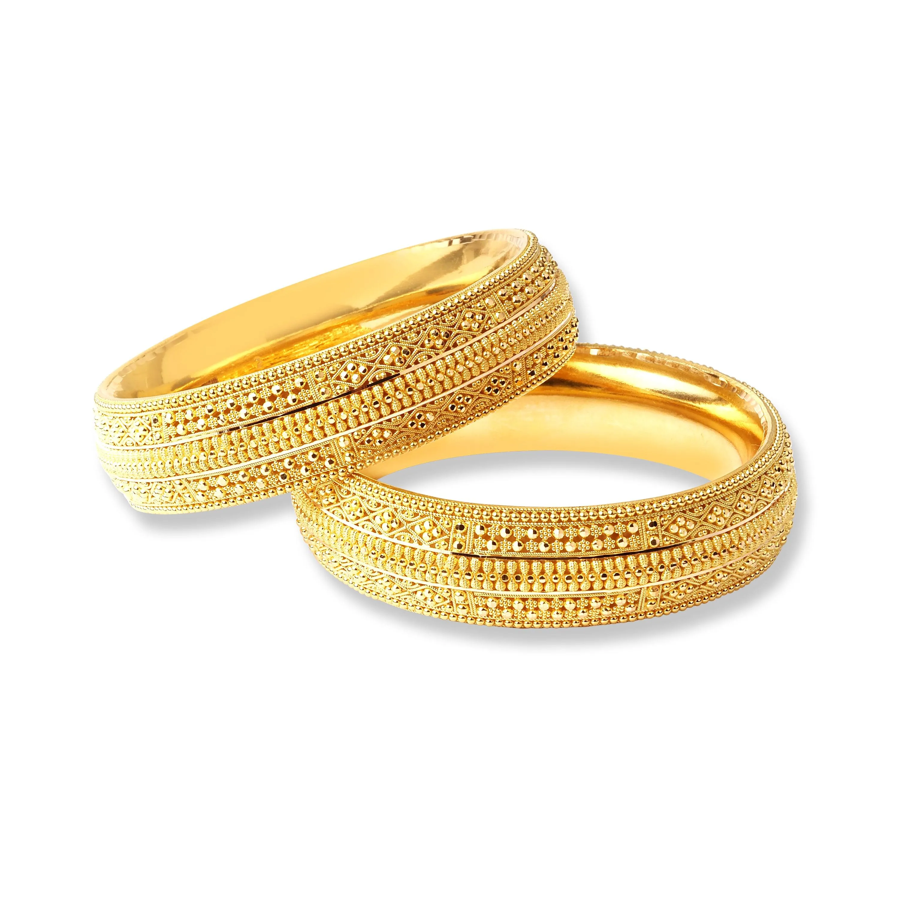 22ct Gold Pair of Bangles with Filigree Work & Comfort fit Finish B-8512