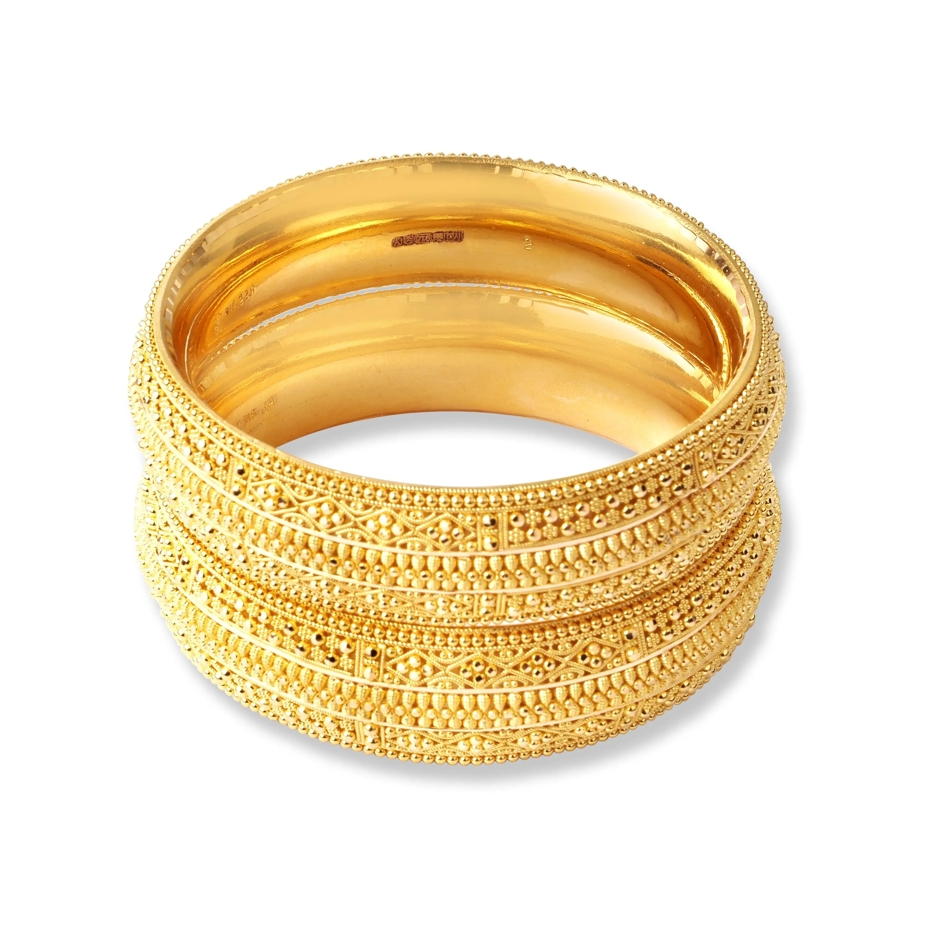 22ct Gold Pair of Bangles with Filigree Work & Comfort fit Finish B-8512