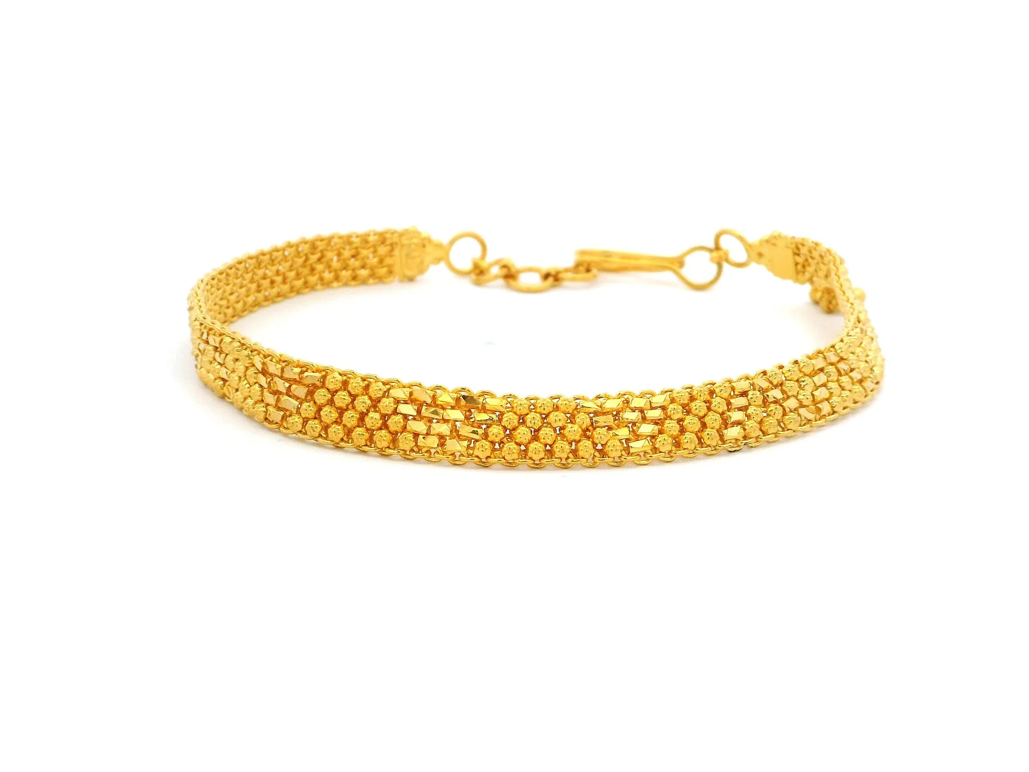 22ct Yellow Gold Flat Bracelet for Women with Filigree Work Design & Charm – Elegant Gold Jewellery