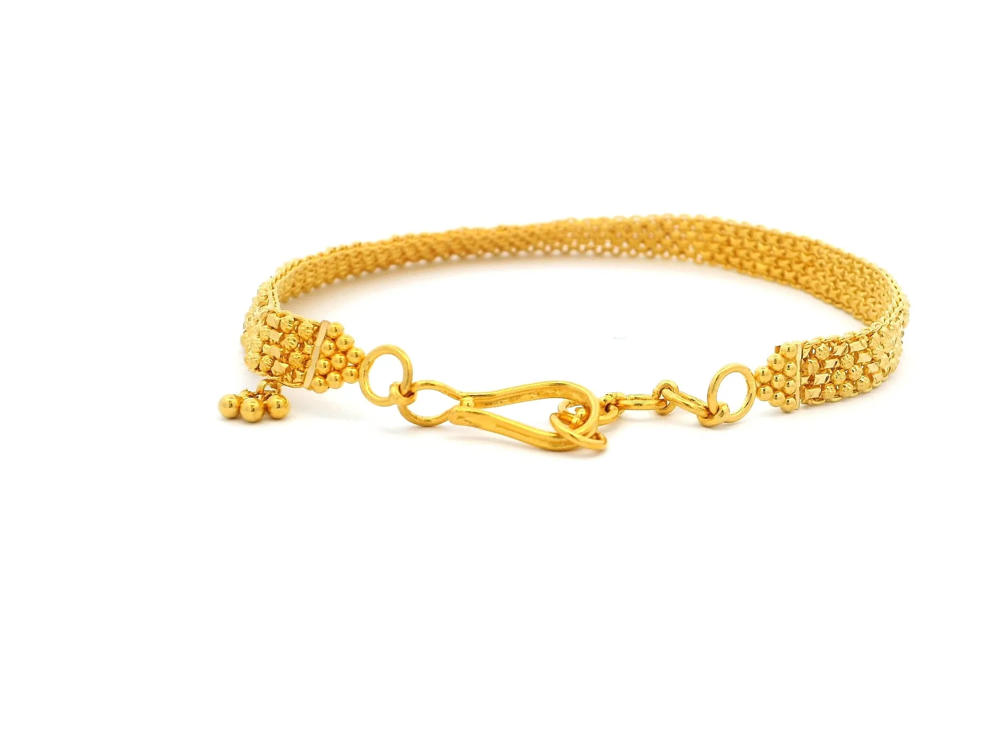 22ct Yellow Gold Flat Bracelet for Women with Filigree Work Design & Charm – Elegant Gold Jewellery