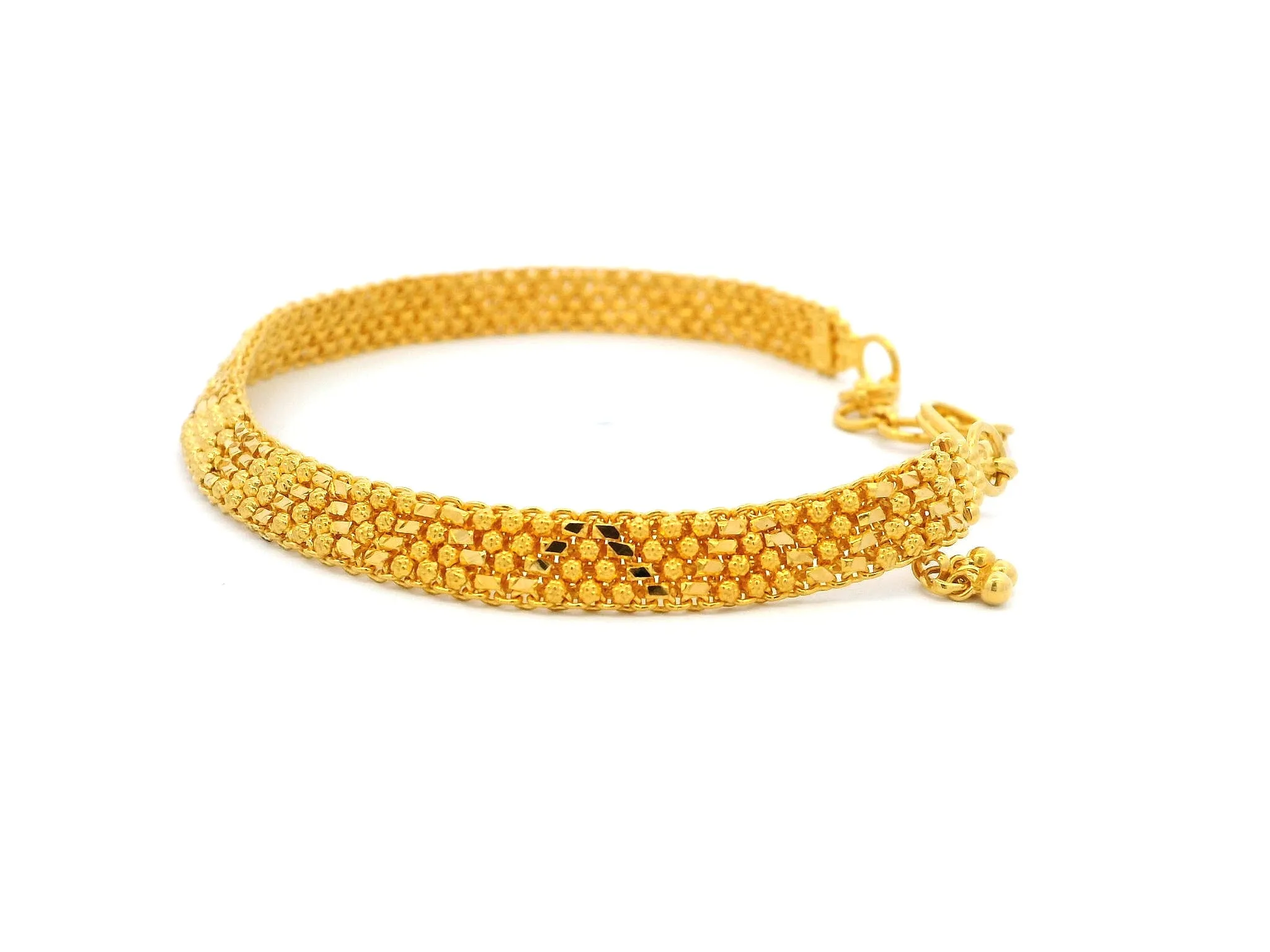 22ct Yellow Gold Flat Bracelet for Women with Filigree Work Design & Charm – Elegant Gold Jewellery