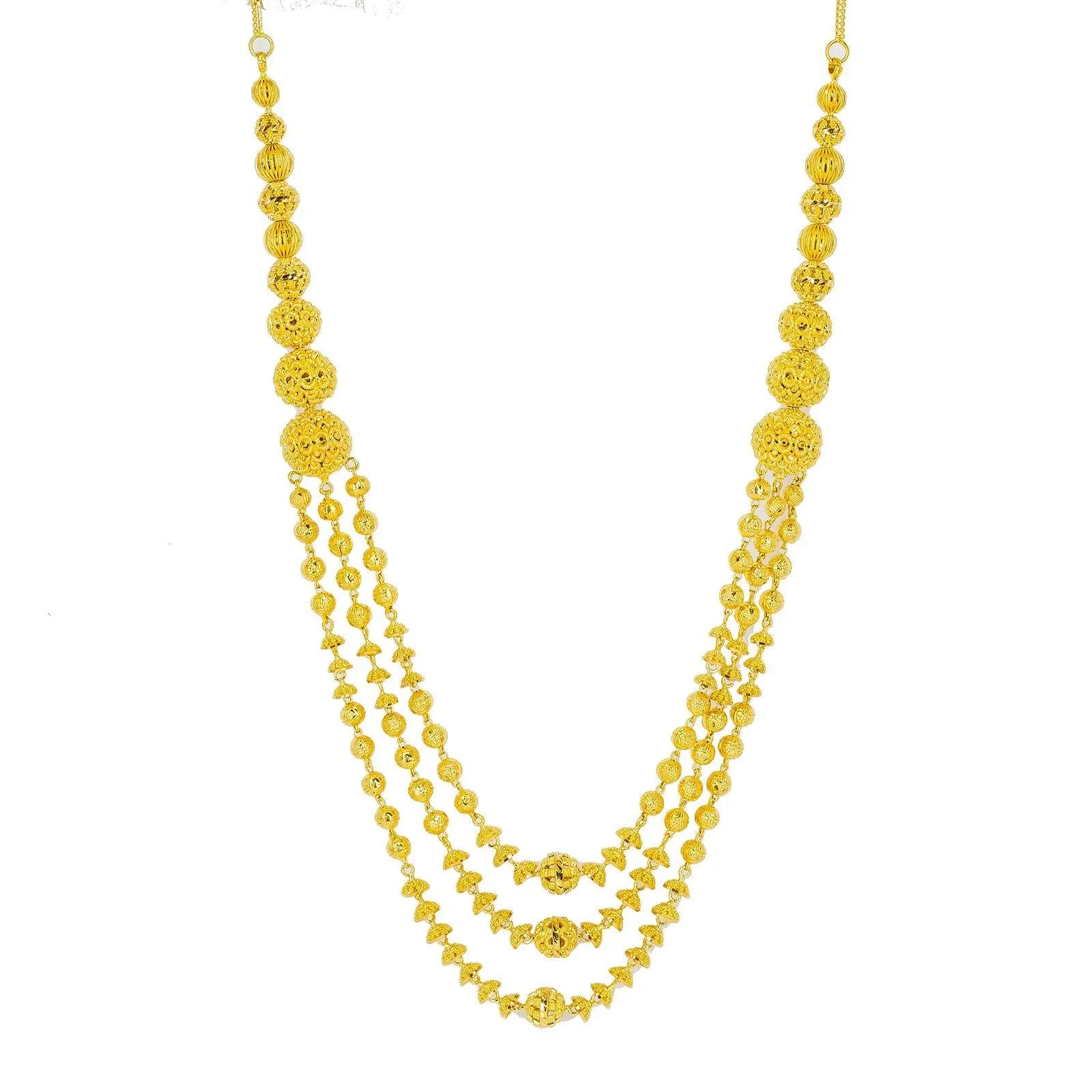 22K Yellow Gold Necklace & Jhumki Drop Earrings Set W/ Gold Balls & Cap Accents