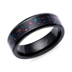 7mm Black Tungsten Ring With Opal centre