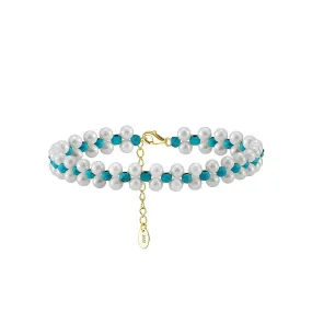 925 Silver Turquoise Pearl Beaded Bracelet