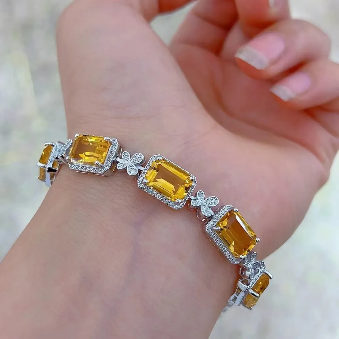 925 Sterling Silver Citrine Bracelet Semi Precious Stone Jewellery