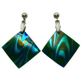 925 Sterling Silver Dichroic Italy Art Glass Dangle Drop Earrings Colorful