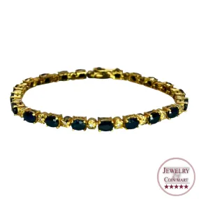 925 Sterling Silver Gold Vermeil Natural Oval Sapphire Tennis Bracelet Formal