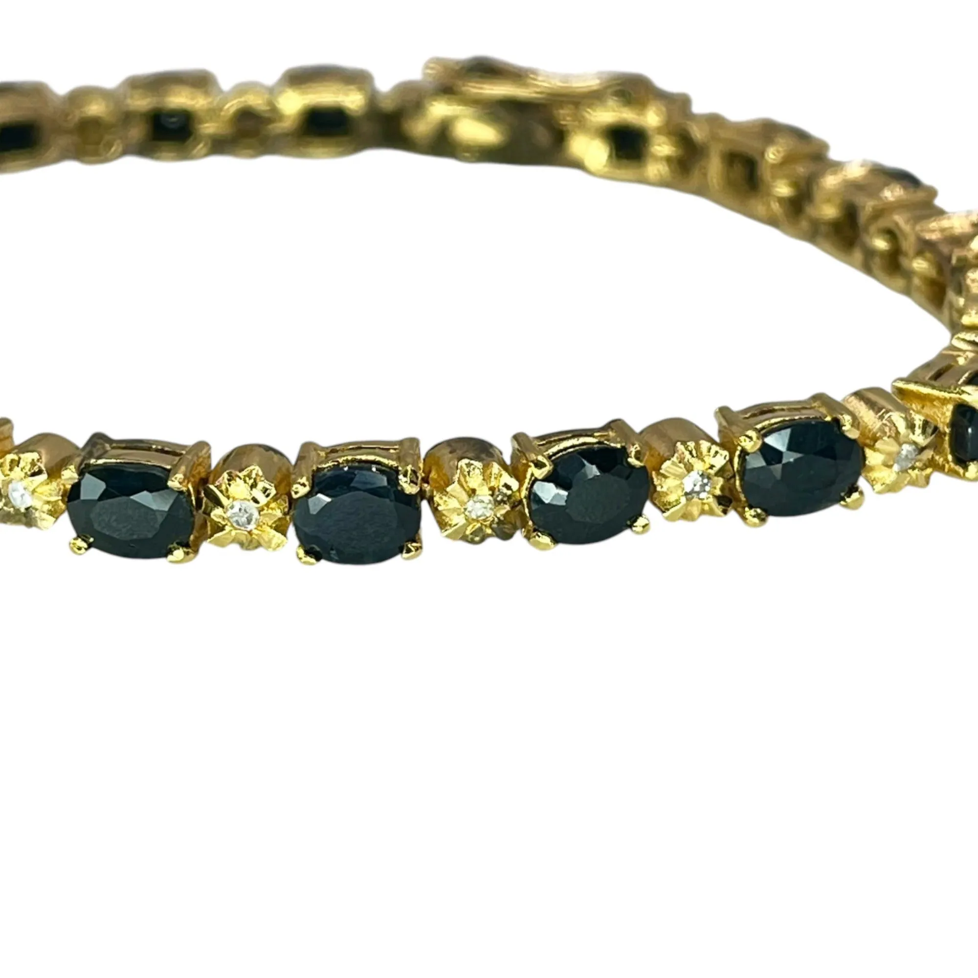 925 Sterling Silver Gold Vermeil Natural Oval Sapphire Tennis Bracelet Formal