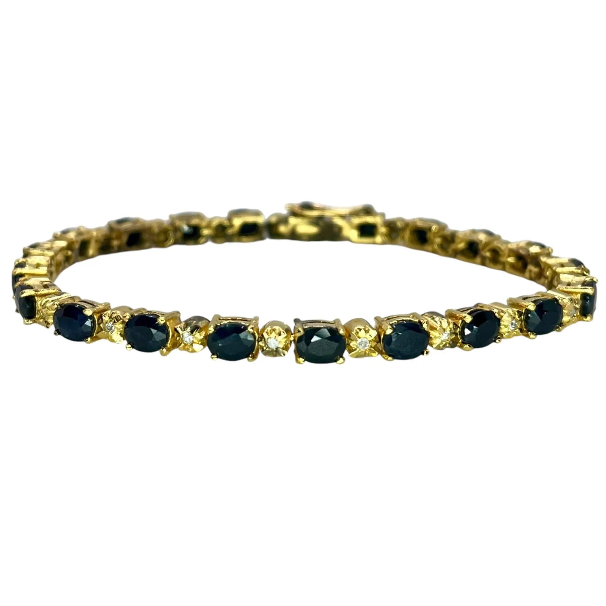 925 Sterling Silver Gold Vermeil Natural Oval Sapphire Tennis Bracelet Formal