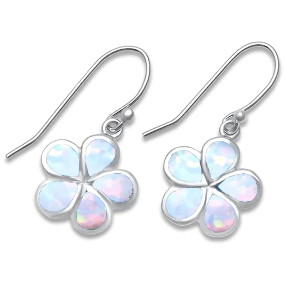 925 Sterling Silver Hawaiian Princess Plumeria Earrings. 14mm Plumeria Blue Opal Flower Dangling Earrings for Women