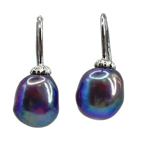 925 Sterling Silver Peacock Pearl Dangle Drop Earrings Colorful