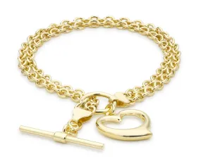 9ct Yellow Gold Heart & T-Bar Belcher Bracelet 19cm/7.5"