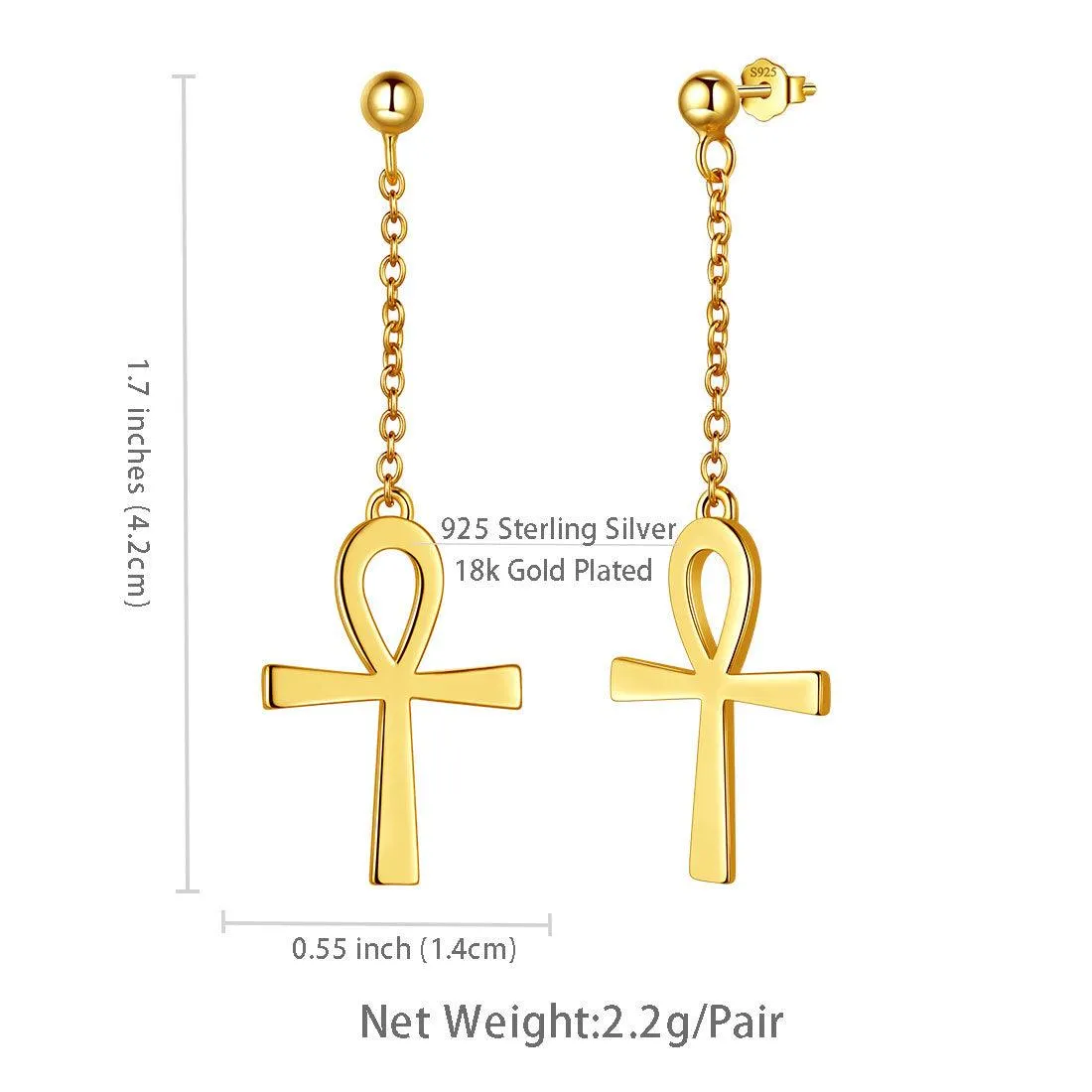 Ankh Cross Dangle Earrings Women Mens Jewelry Sterling Silver