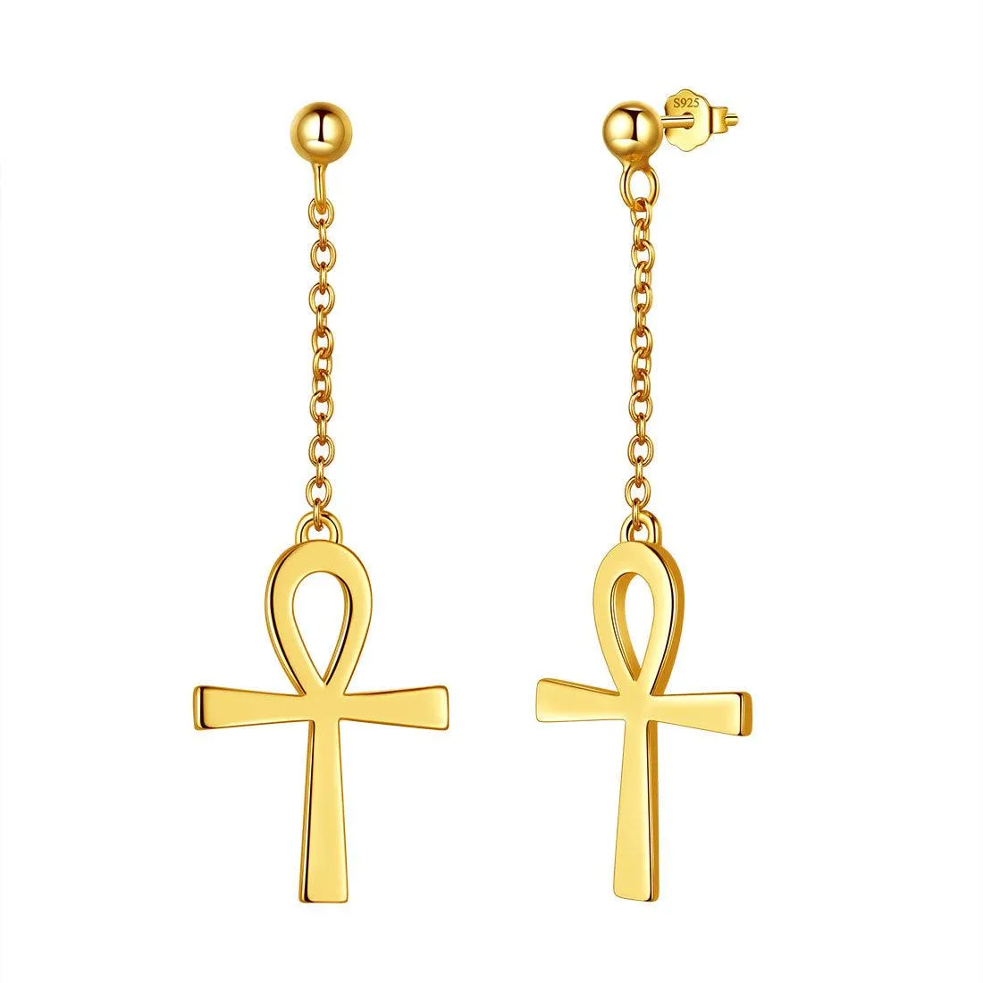 Ankh Cross Dangle Earrings Women Mens Jewelry Sterling Silver