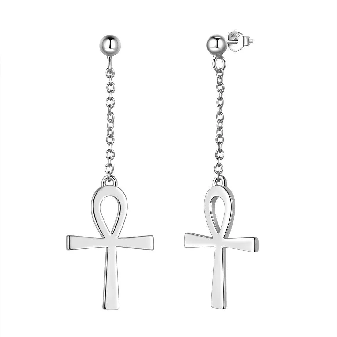 Ankh Cross Dangle Earrings Women Mens Jewelry Sterling Silver