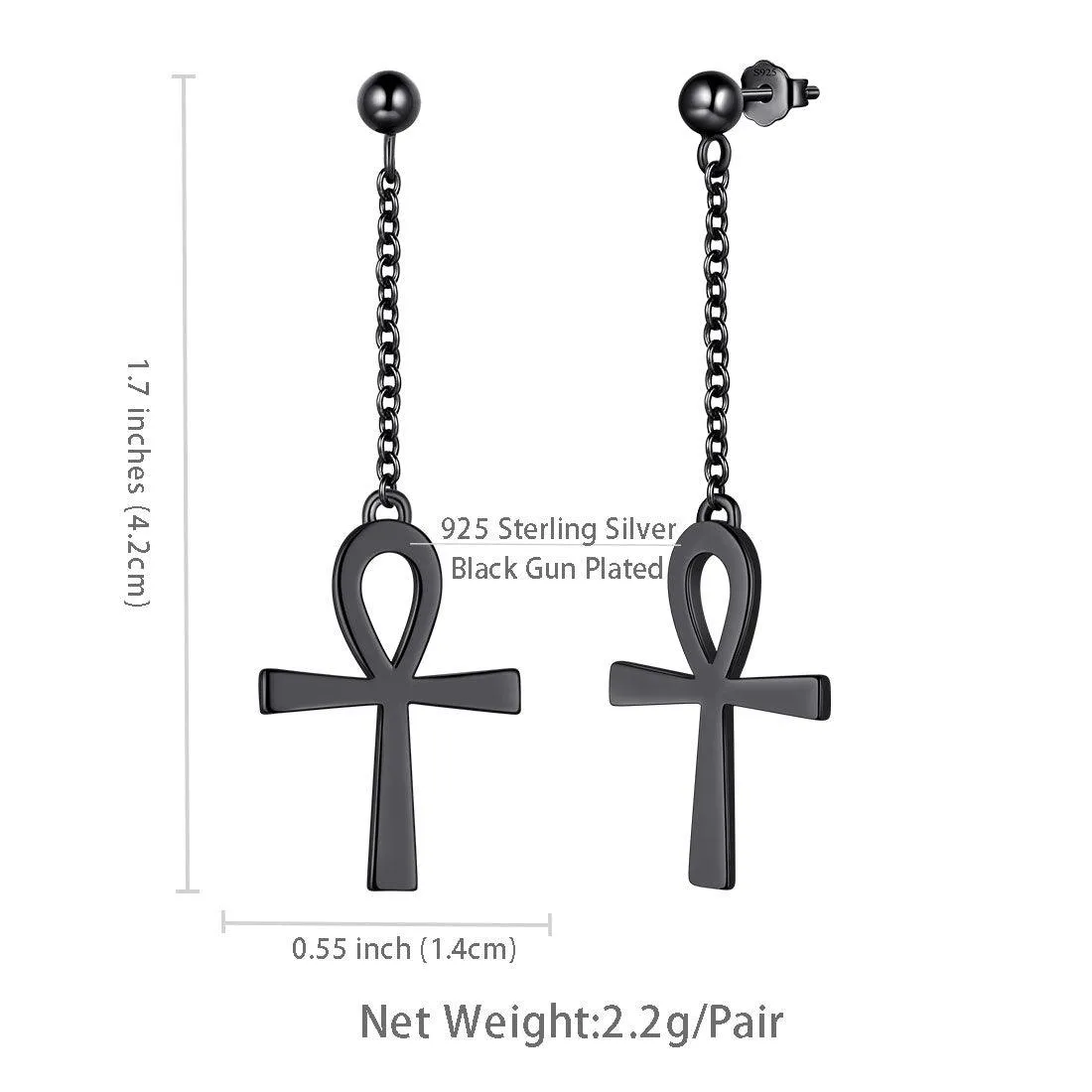 Ankh Cross Dangle Earrings Women Mens Jewelry Sterling Silver