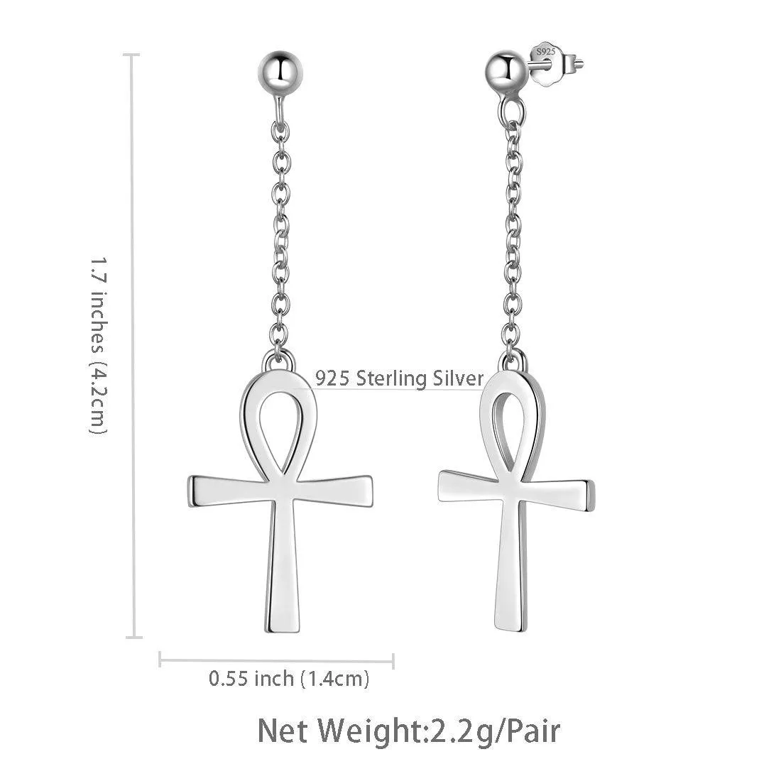 Ankh Cross Dangle Earrings Women Mens Jewelry Sterling Silver