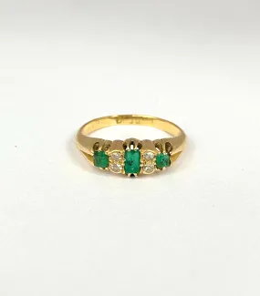 Antique, 18ct Gold Emerald and Diamond Engagement Ring, 1930s