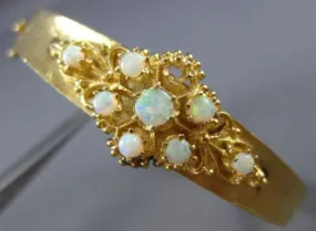 ANTIQUE AAA OPAL 14KT YELLOW GOLD 3D FILIGREE FLOWER BANGLE BRACELET #19984