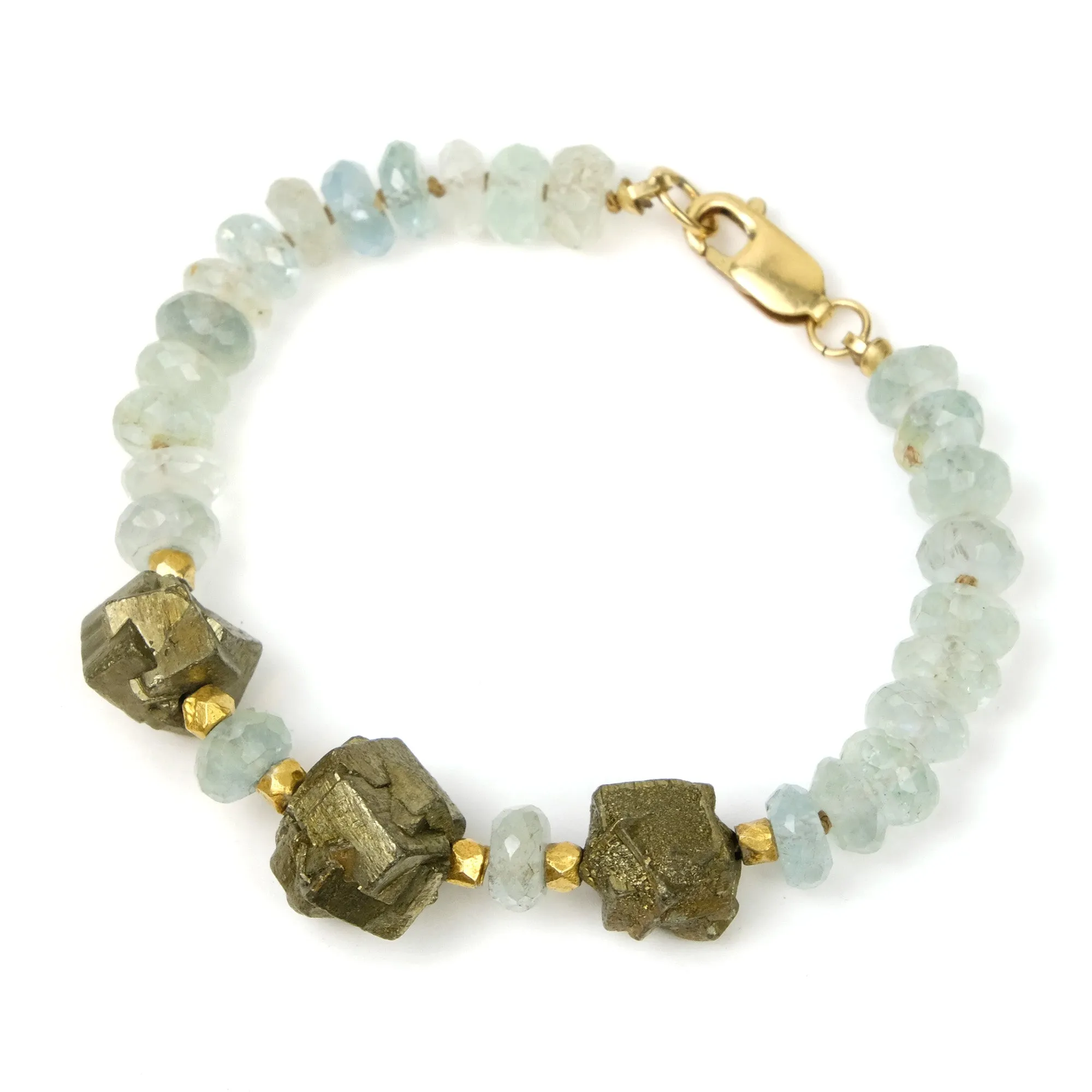 Aquamarine and Pyrite Bracelet with Gold Filled Lobster Claw Clasp