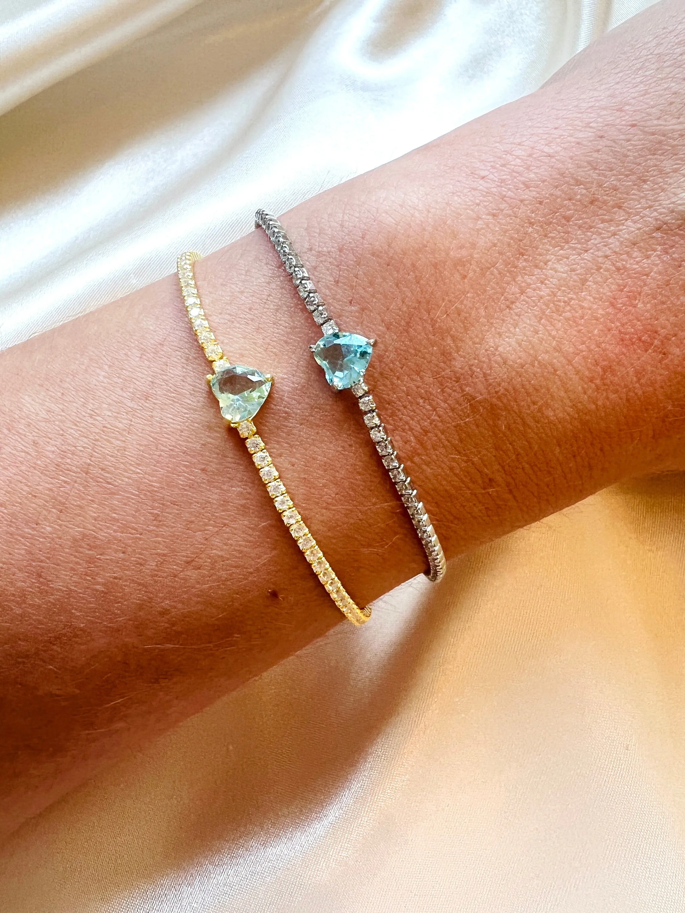 Aquamarine Tennis Bracelet | Gold Gemstone Bracelet| Dainty Bracelet| Aquamarine Jewelry| Minimalist Bracelet for Women| Gift for Her