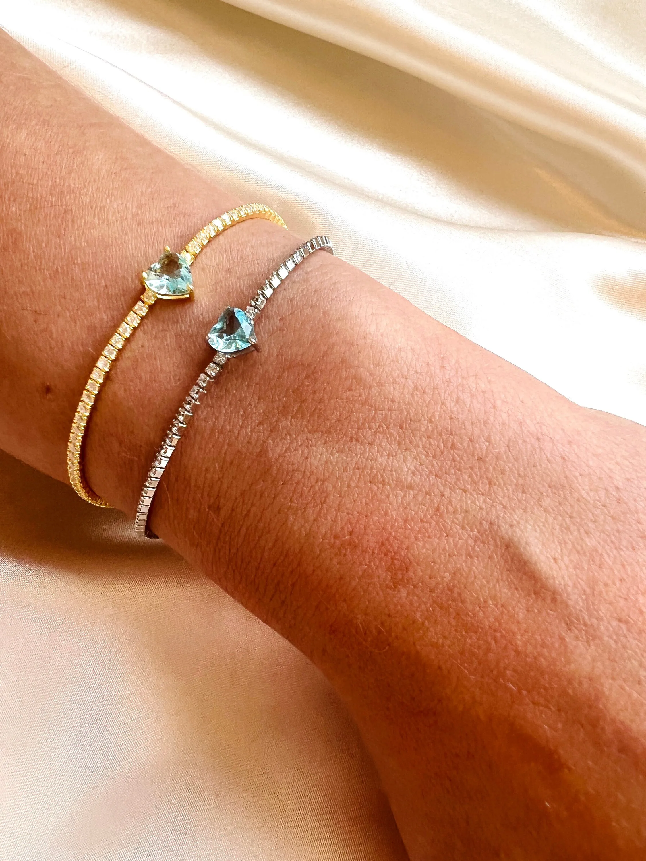 Aquamarine Tennis Bracelet | Gold Gemstone Bracelet| Dainty Bracelet| Aquamarine Jewelry| Minimalist Bracelet for Women| Gift for Her