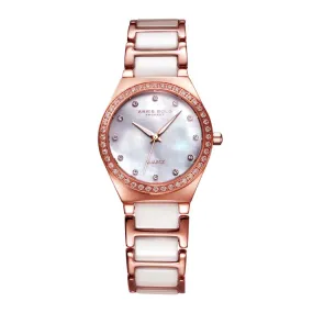 ARIES GOLD ENCHANT ROSE GOLD STAINLESS STEEL L 5014Z RG-MOP WHITE CERAMIC WOMEN'S WATCH