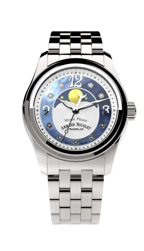 Armand Nicolet Ladies Watch M03 Moonphase 34mm Silver Blue A151QAA-AK-MA150