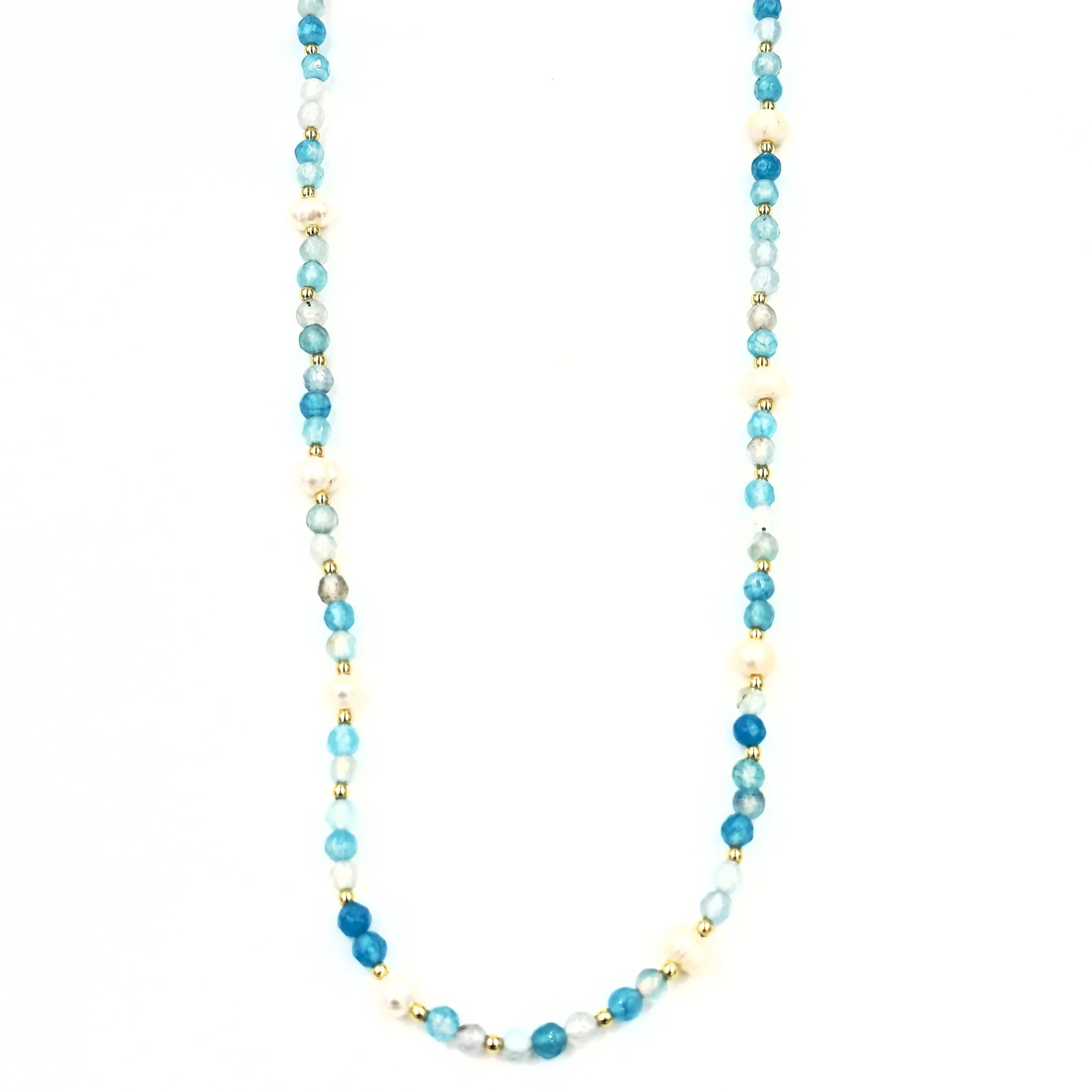 Ashley Gold Stainless Steel Gold Plated Fresh Water Pearls And Semi Precious Aqua Blue Bead Beaded Necklace