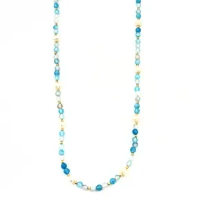 Ashley Gold Stainless Steel Gold Plated Fresh Water Pearls And Semi Precious Aqua Blue Bead Beaded Necklace