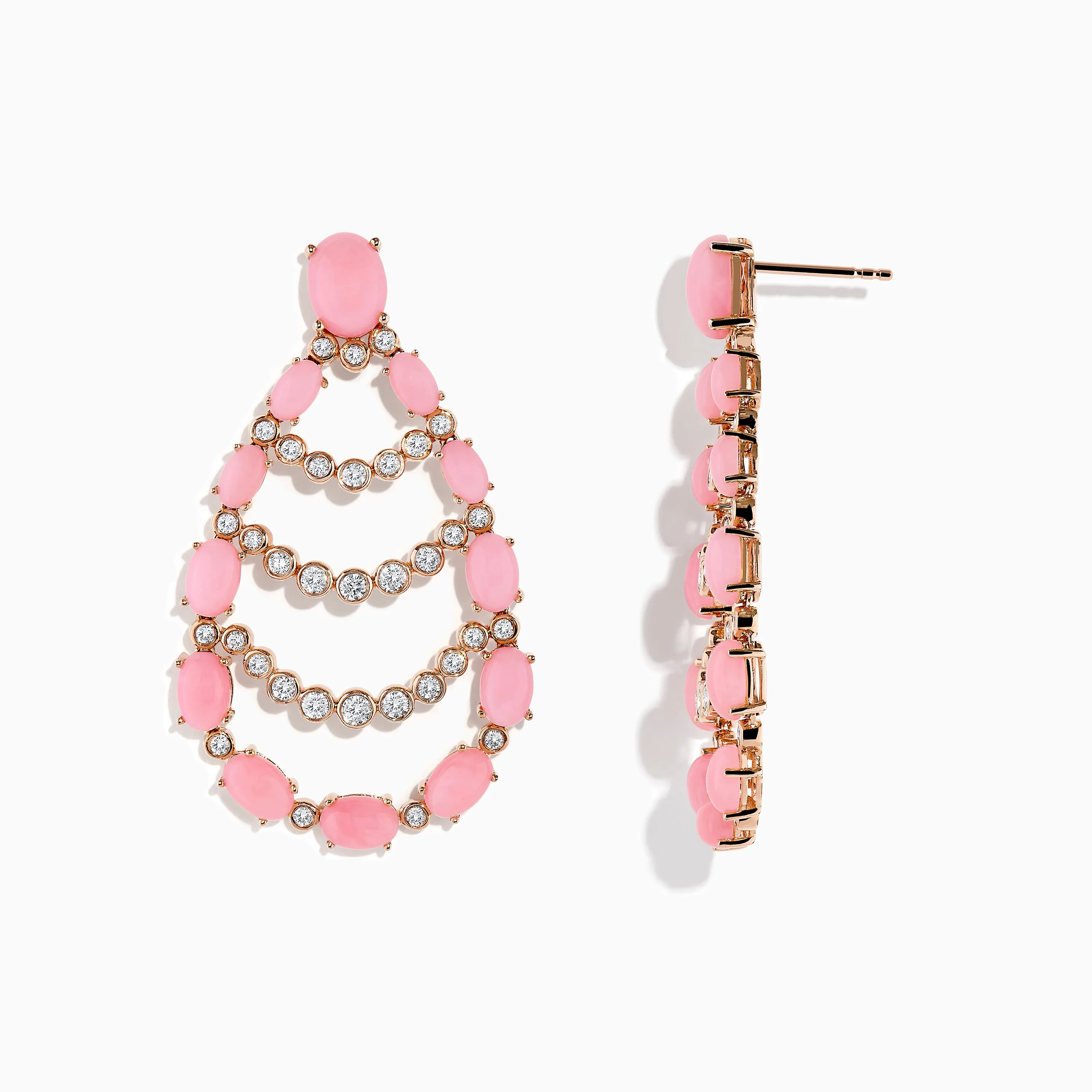 Aurora 14K Rose Gold Pink Opal and Diamond Earrings