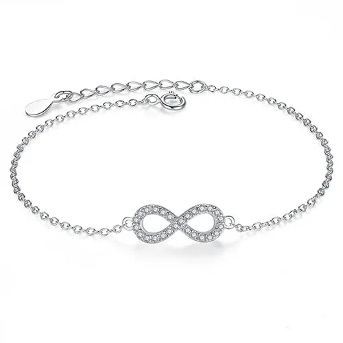 Authentic New Brand Women Infinity Bracelet 925 Sterling Silver CZ Crystal Charm Bracelet For Women Wedding Jewelry Gift YS1001