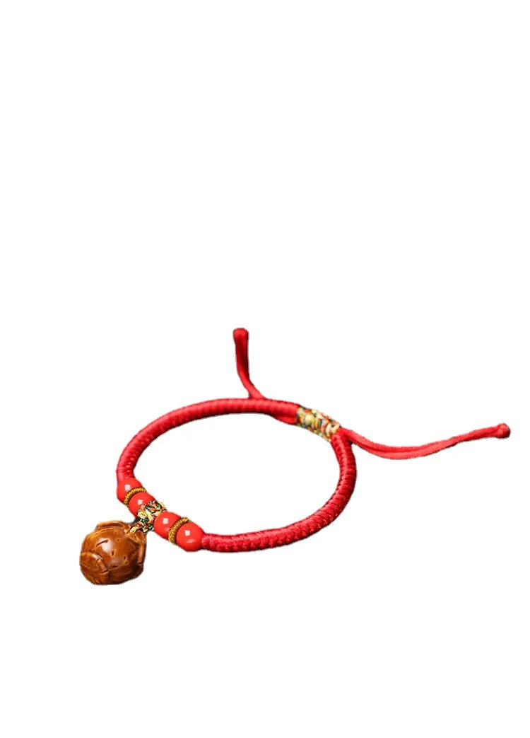 Baby Baby Red Rope Walnut Carved Cabas Pig Auditory ossicle Bracelet Red Rope Bracelet