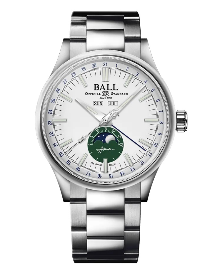 Ball Engineer II Moon Calendar - NM3016C-S1J-WH -  WHITE AND GREEN