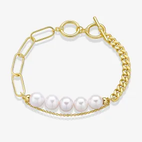 Baroque Freshwater Pearl Sterling Silver Paperclip Curb Link Chain Bracelet