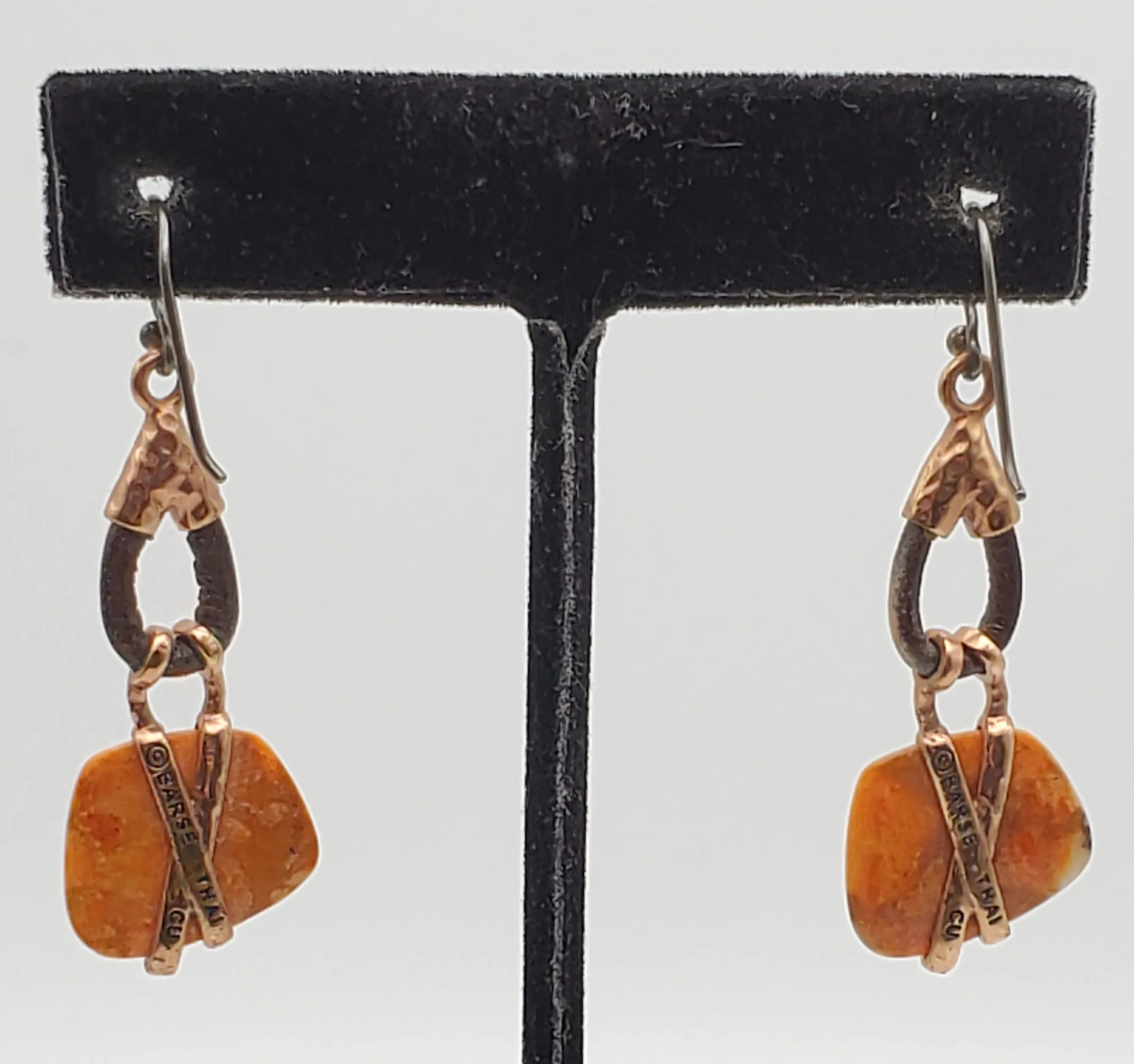 Barse - Copper, Leather and Orange Jasper Dangle Earrings