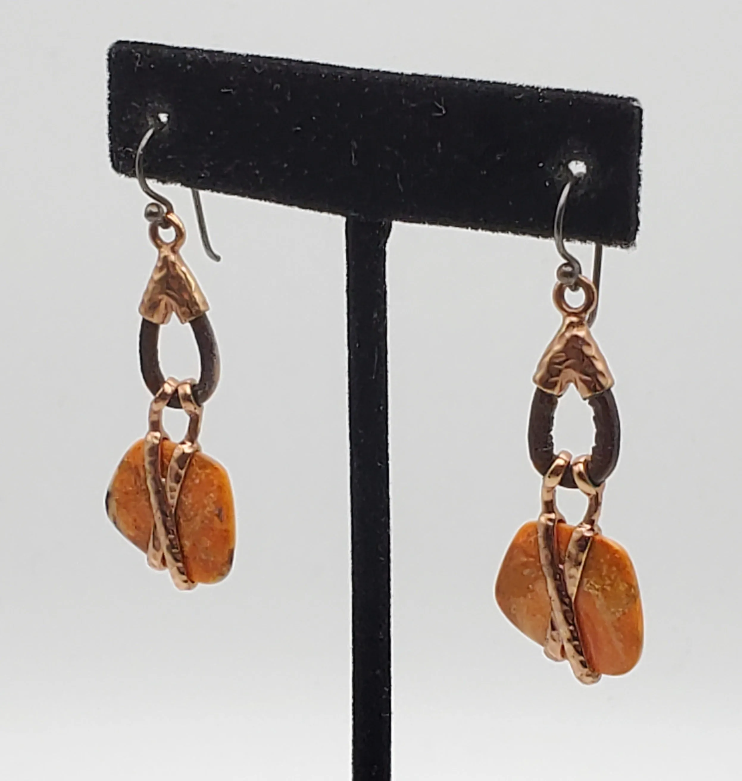 Barse - Copper, Leather and Orange Jasper Dangle Earrings