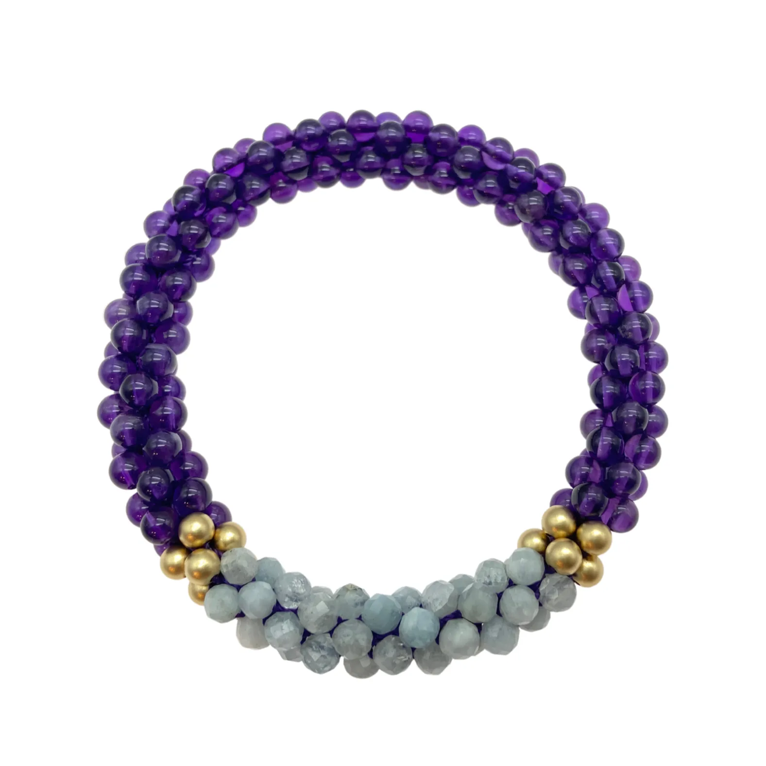 Beaded Gemstone Bracelet: Amethyst, Aquamarine and Gold