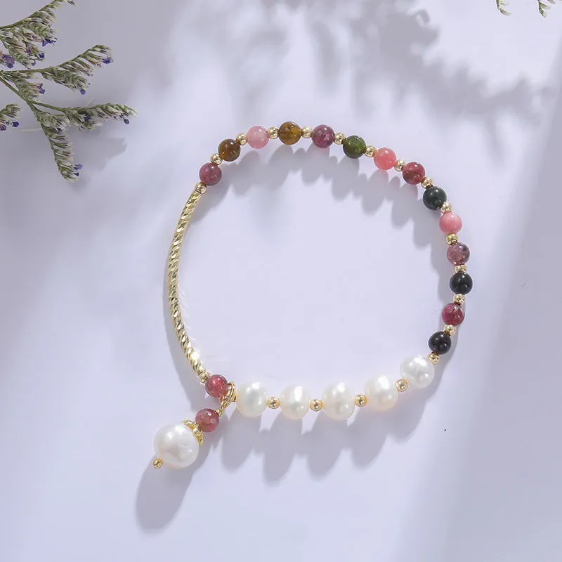 Beckoning Natural Agate and Freshwater Pearl Bracelet with Multi-color Peach Blossom