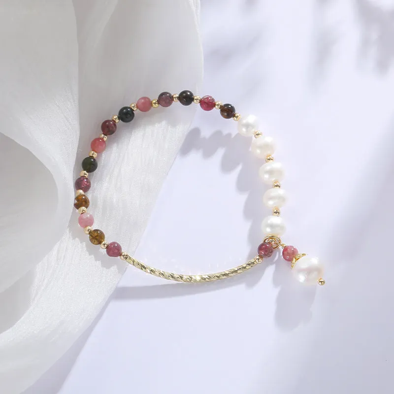 Beckoning Natural Agate and Freshwater Pearl Bracelet with Multi-color Peach Blossom