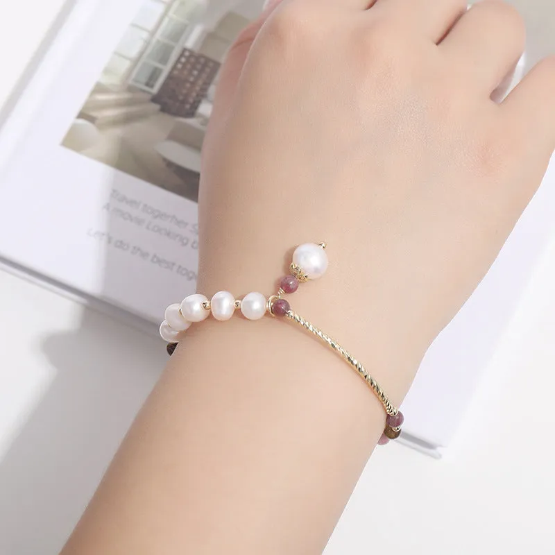 Beckoning Natural Agate and Freshwater Pearl Bracelet with Multi-color Peach Blossom