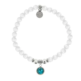 Birthstone Collection - March Aquamarine Crystal Charm with White Cats Eye Charity Bracelet