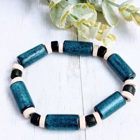 Blue Barrel Bead Stretch bracelet - Unisex