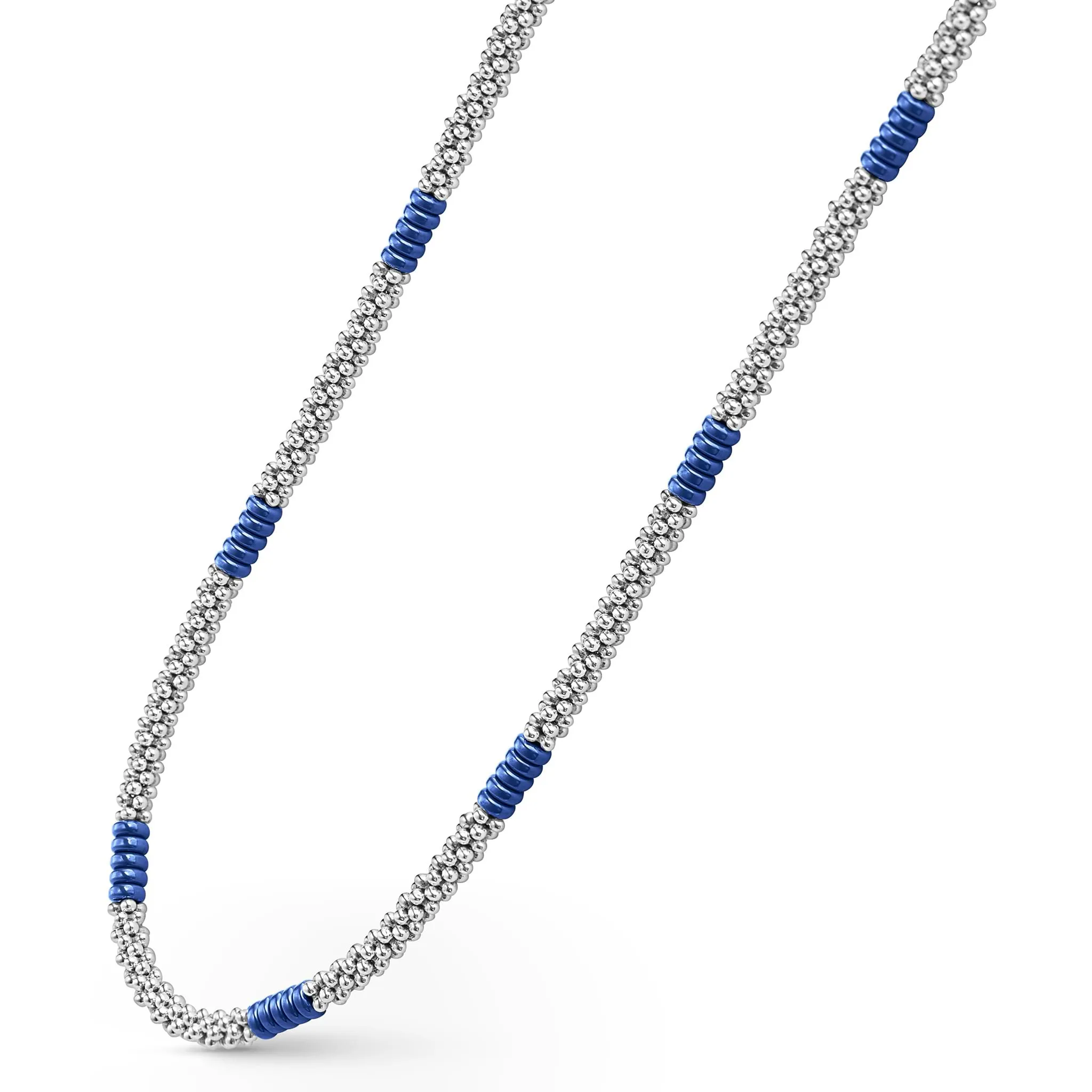 Blue Caviar Silver Station Ceramic Beaded Necklace 3mm